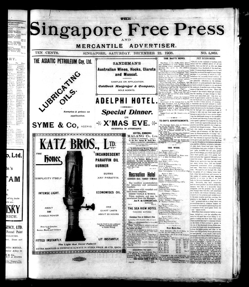 Miniature of Singapore Free Press and Mercantile Advertiser 22 December 1906