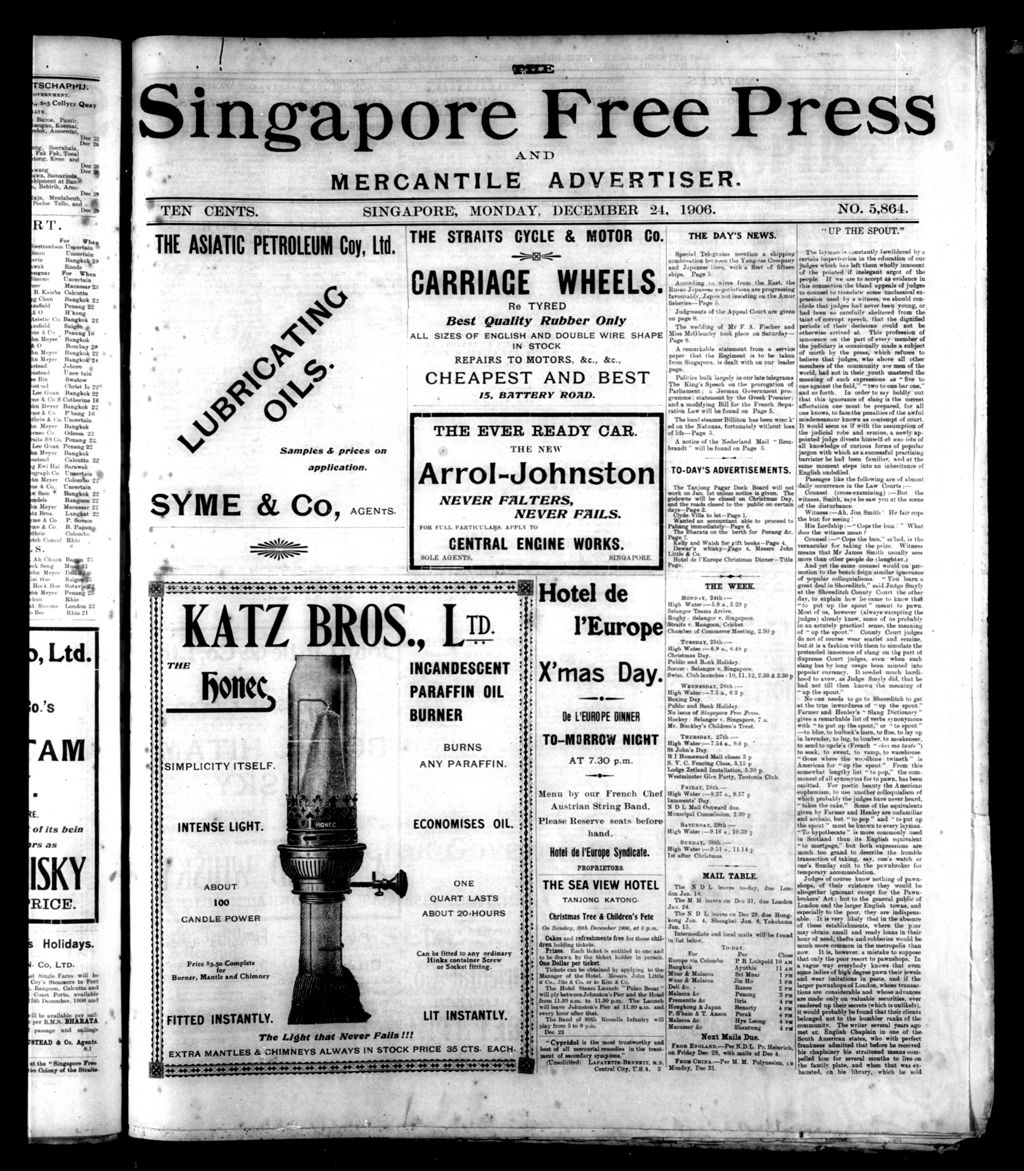 Miniature of Singapore Free Press and Mercantile Advertiser 24 December 1906