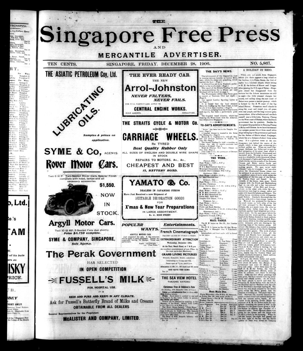 Miniature of Singapore Free Press and Mercantile Advertiser 28 December 1906