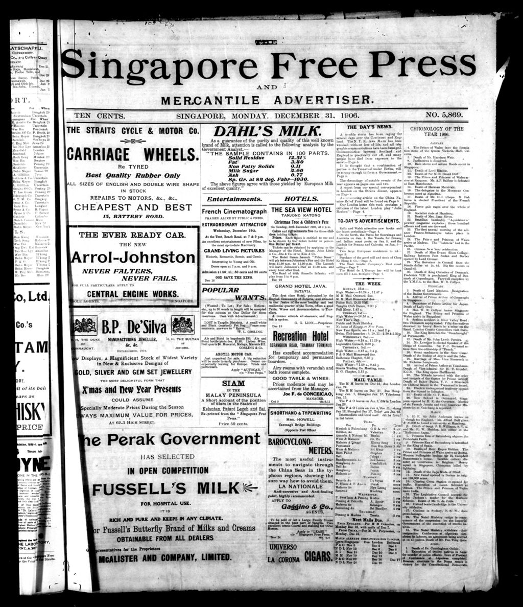 Miniature of Singapore Free Press and Mercantile Advertiser 31 December 1906