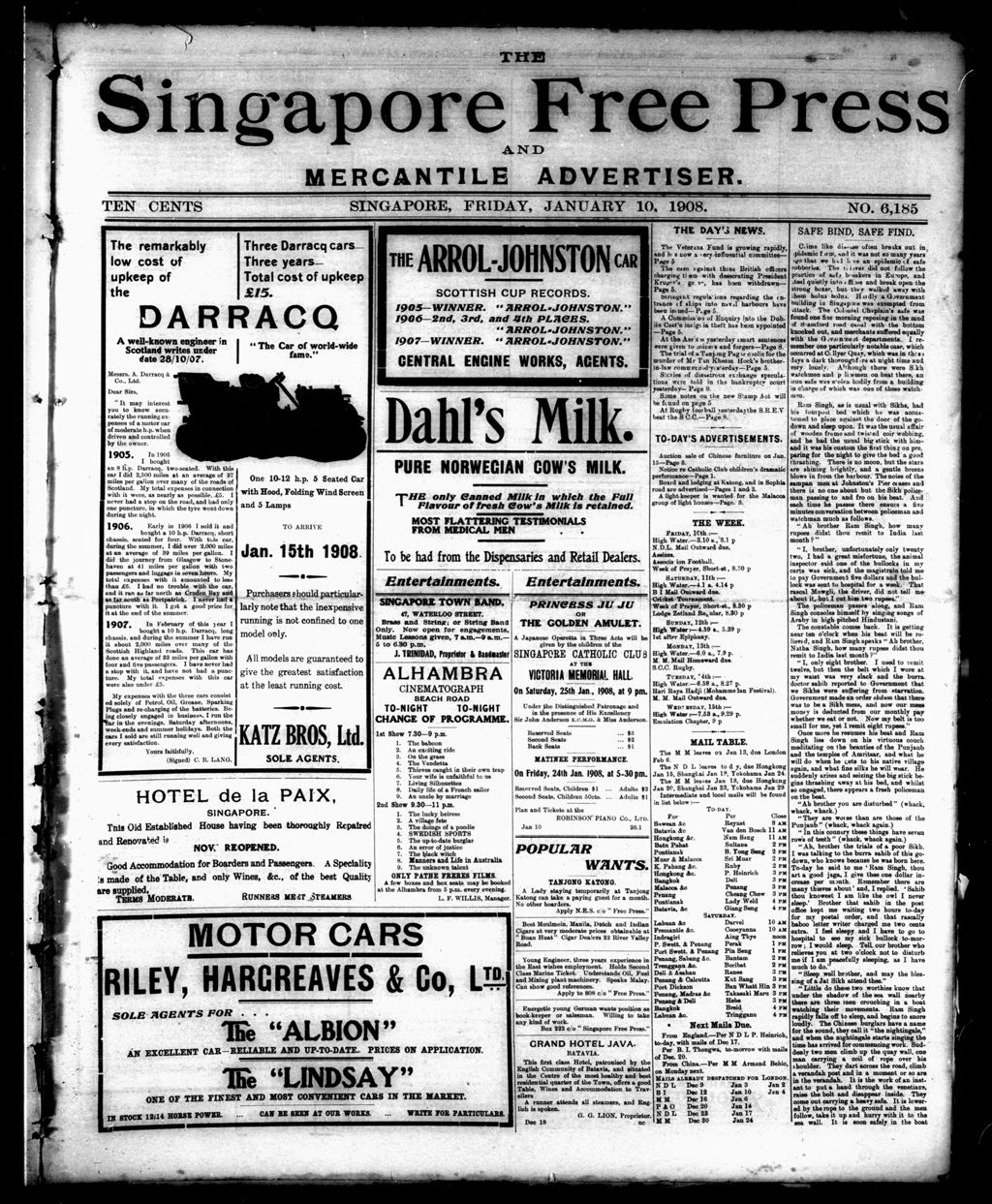 Miniature of Singapore Free Press and Mercantile Advertiser 10 January 1908