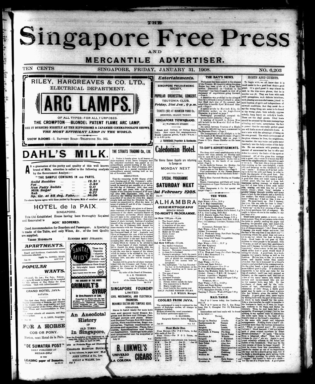 Miniature of Singapore Free Press and Mercantile Advertiser 31 January 1908