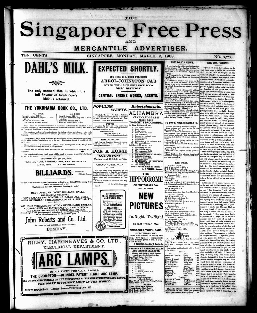 Miniature of Singapore Free Press and Mercantile Advertiser 02 March 1908