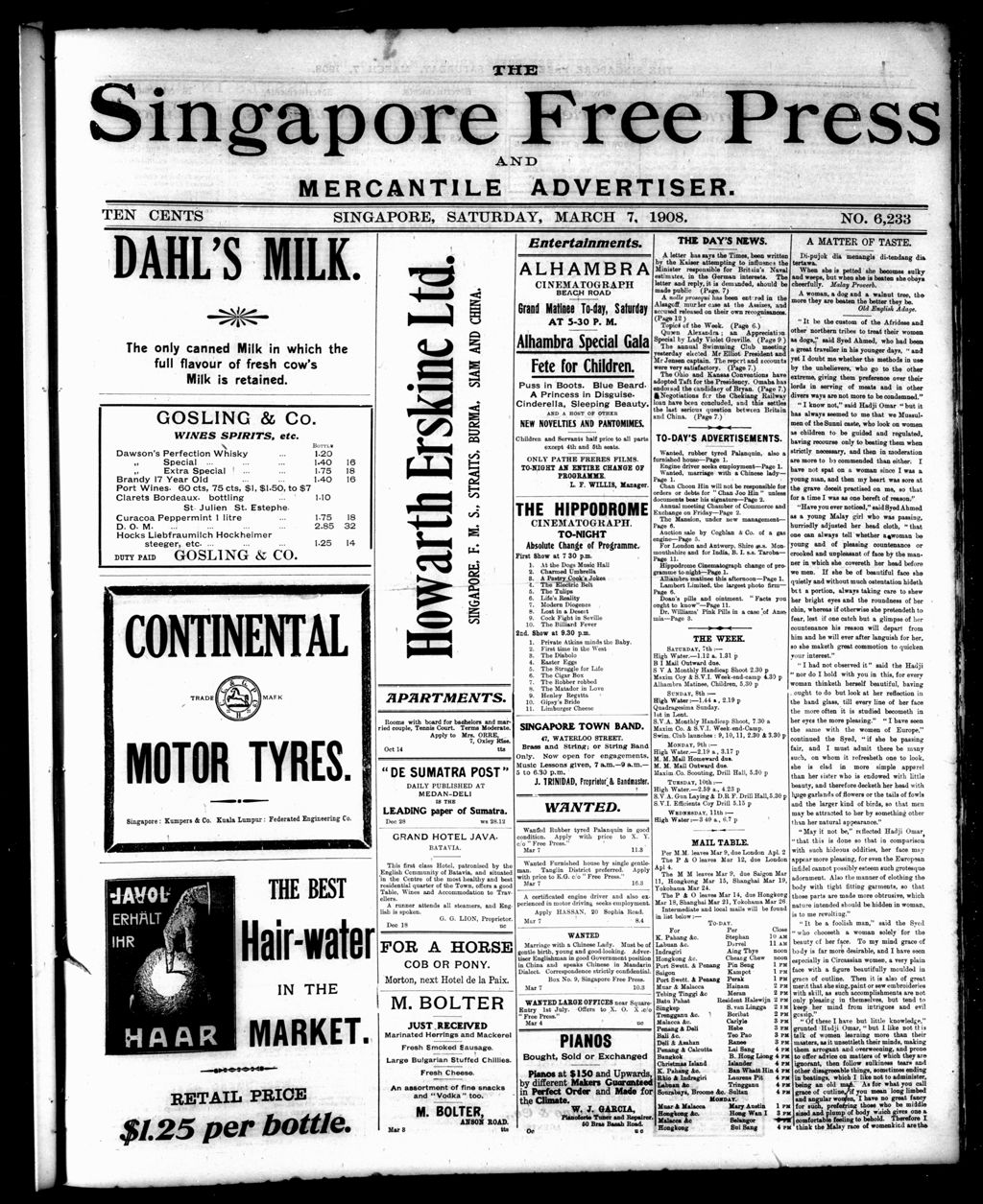 Miniature of Singapore Free Press and Mercantile Advertiser 07 March 1908