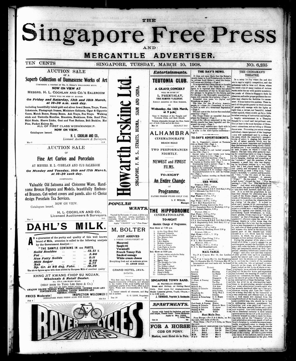 Miniature of Singapore Free Press and Mercantile Advertiser 10 March 1908