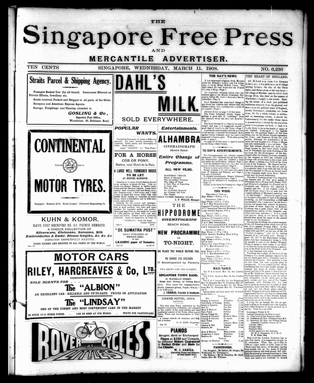 Miniature of Singapore Free Press and Mercantile Advertiser 11 March 1908