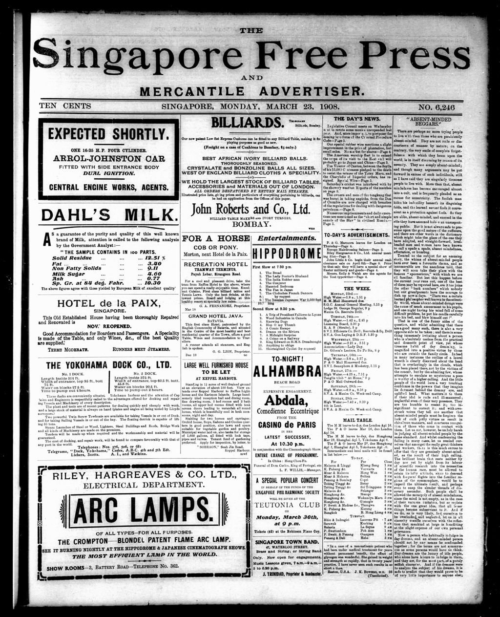 Miniature of Singapore Free Press and Mercantile Advertiser 23 March 1908