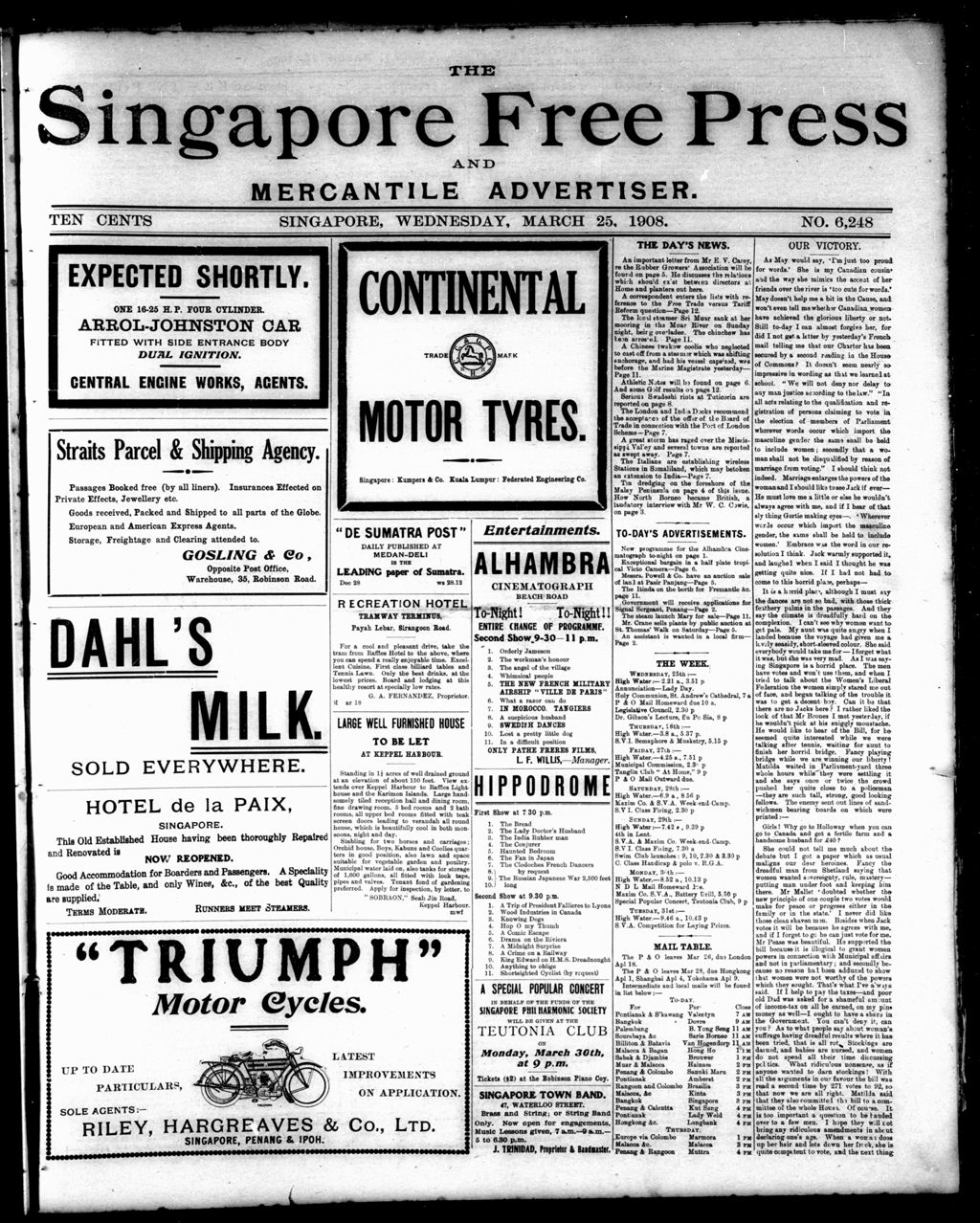 Miniature of Singapore Free Press and Mercantile Advertiser 25 March 1908