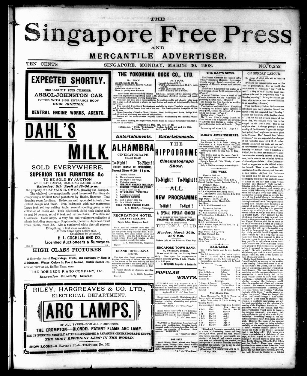 Miniature of Singapore Free Press and Mercantile Advertiser 30 March 1908