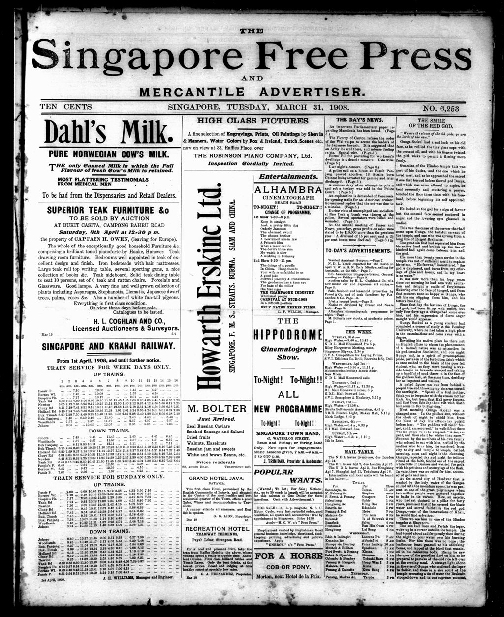 Miniature of Singapore Free Press and Mercantile Advertiser 31 March 1908