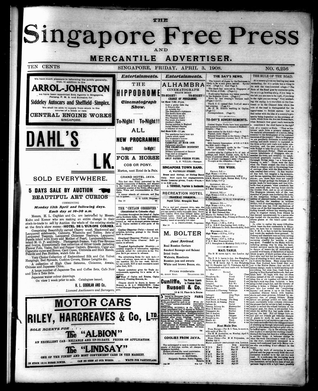 Miniature of Singapore Free Press and Mercantile Advertiser 03 April 1908