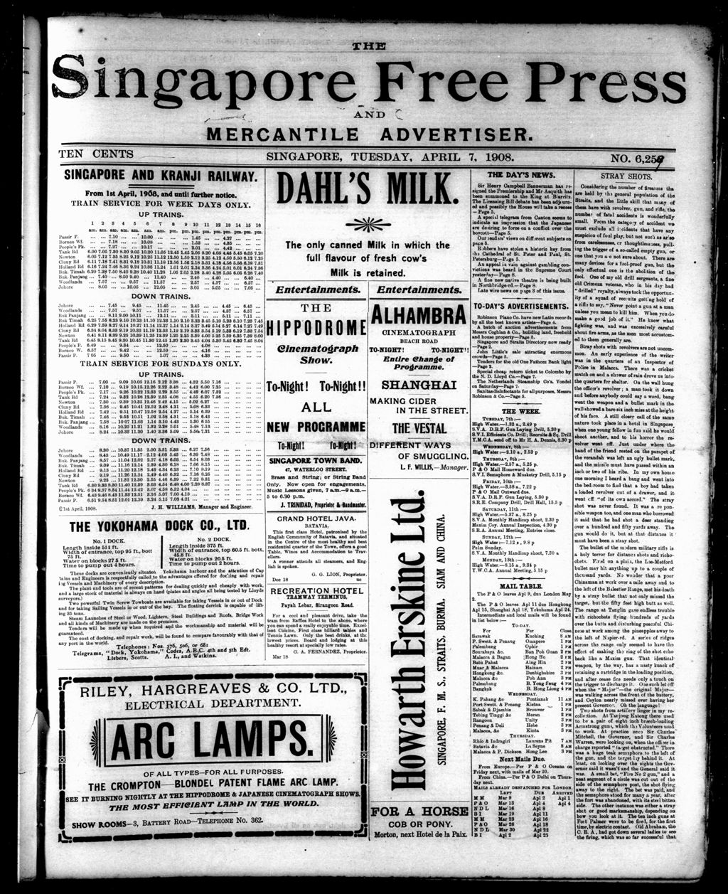 Miniature of Singapore Free Press and Mercantile Advertiser 07 April 1908