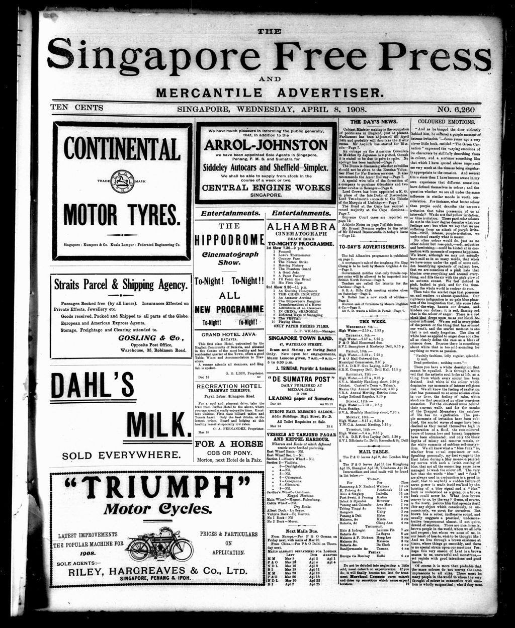 Miniature of Singapore Free Press and Mercantile Advertiser 08 April 1908