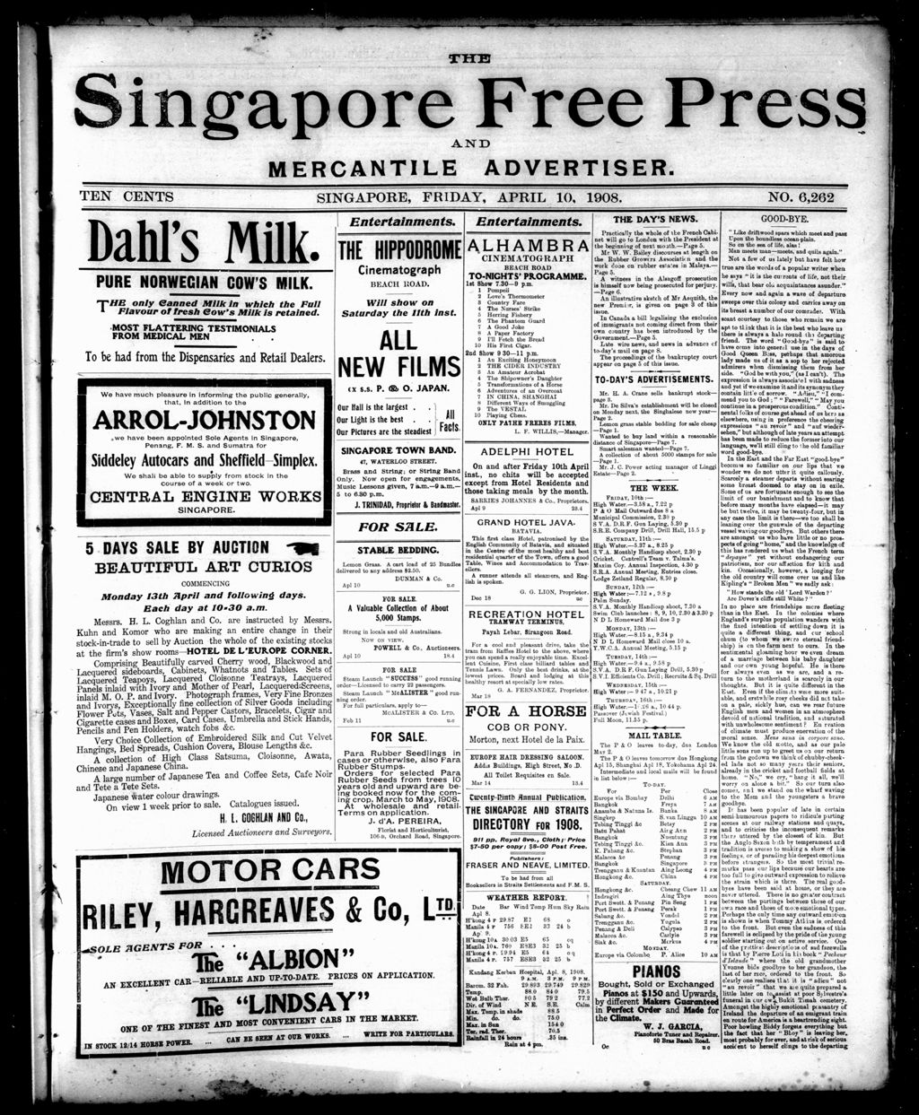 Miniature of Singapore Free Press and Mercantile Advertiser 10 April 1908