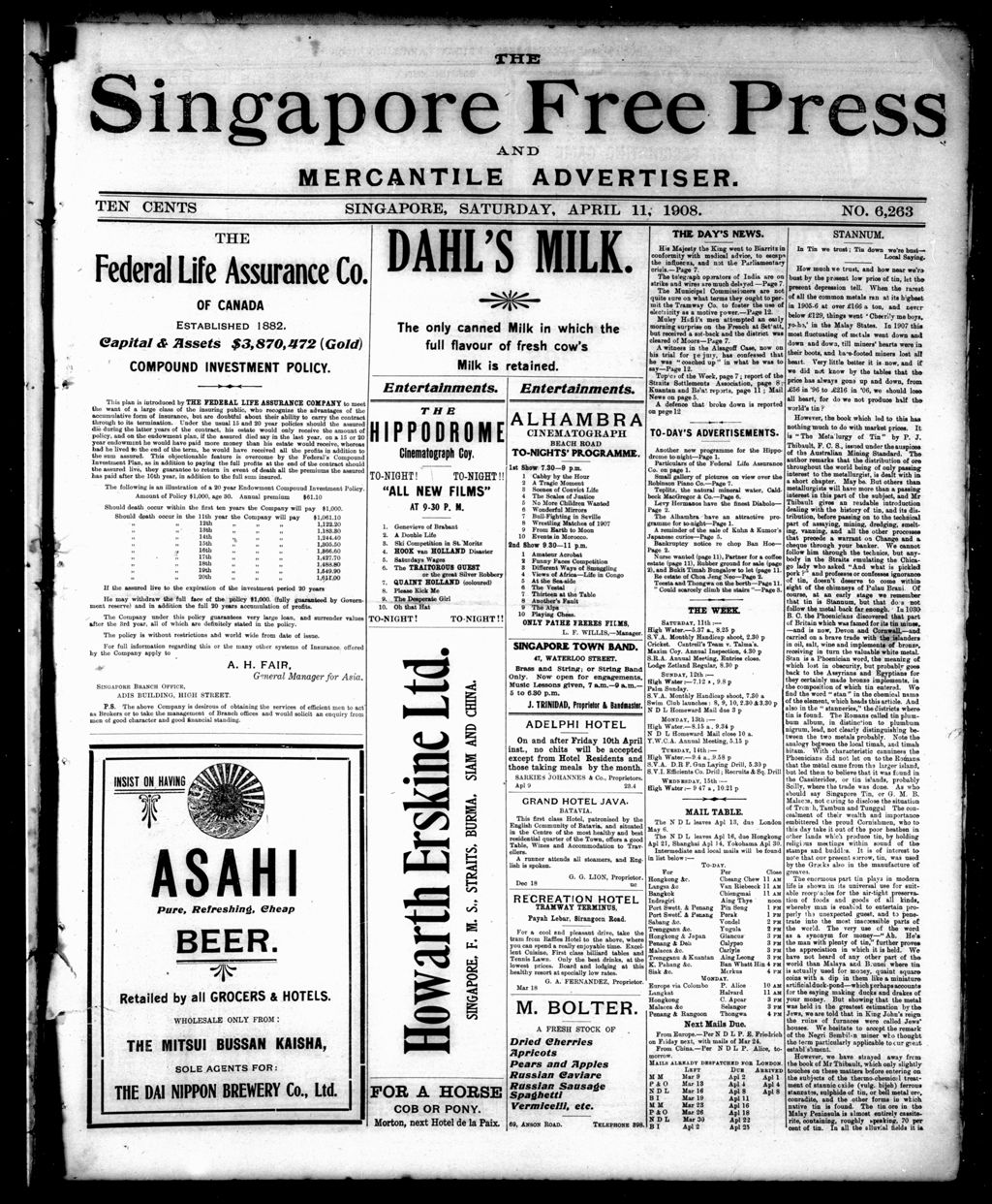 Miniature of Singapore Free Press and Mercantile Advertiser 11 April 1908