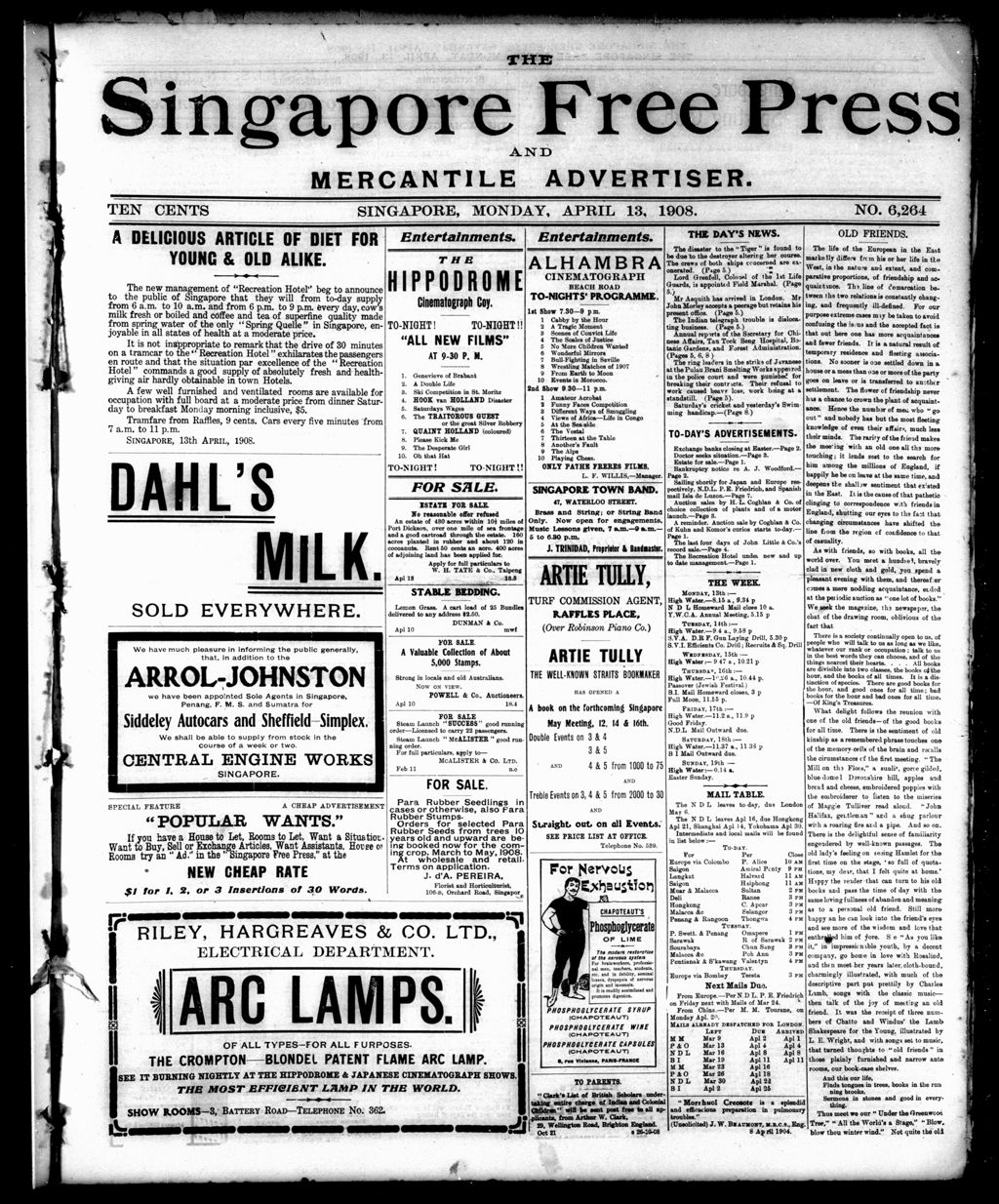 Miniature of Singapore Free Press and Mercantile Advertiser 13 April 1908