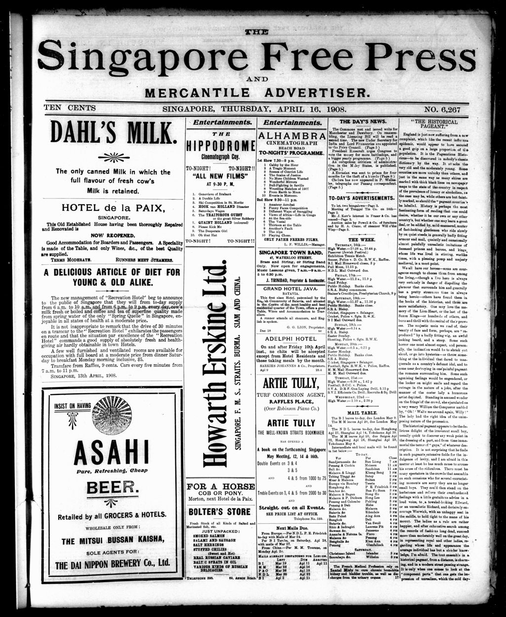 Miniature of Singapore Free Press and Mercantile Advertiser 16 April 1908