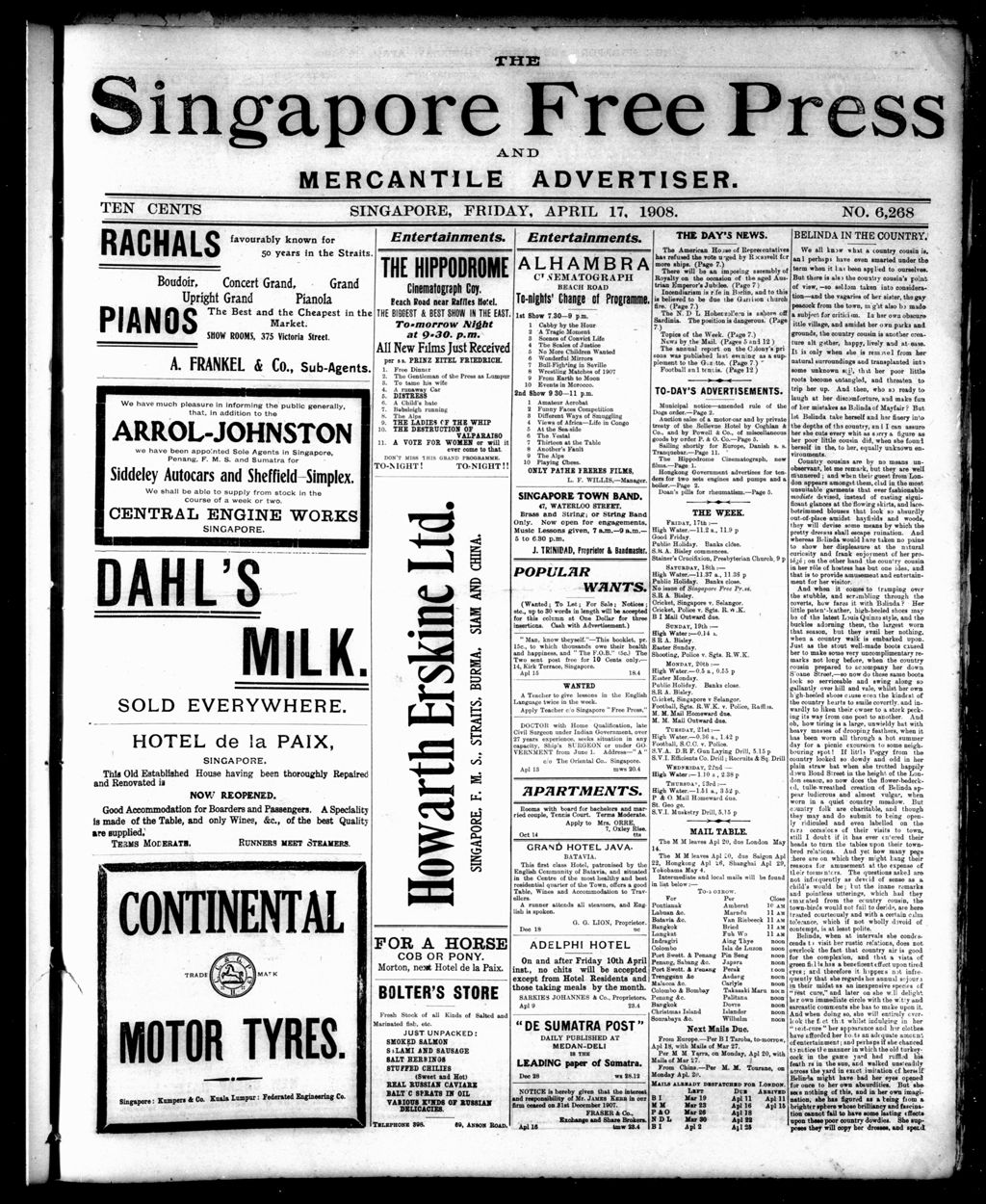 Miniature of Singapore Free Press and Mercantile Advertiser 17 April 1908