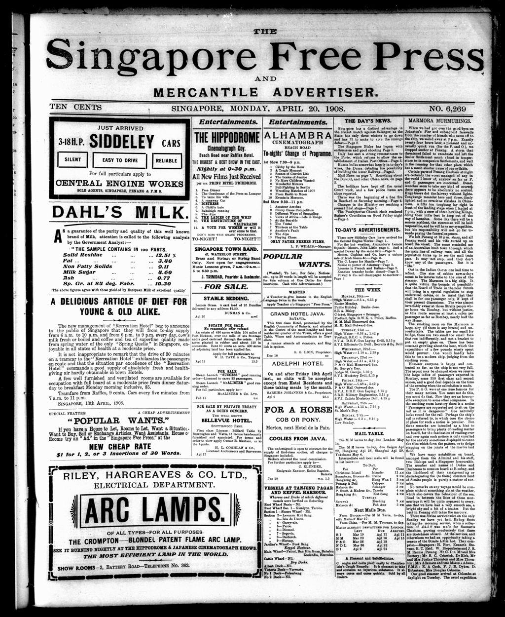 Miniature of Singapore Free Press and Mercantile Advertiser 20 April 1908