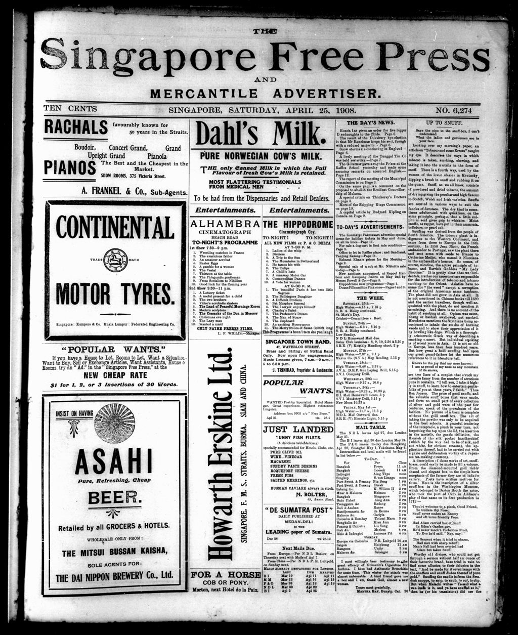 Miniature of Singapore Free Press and Mercantile Advertiser 25 April 1908