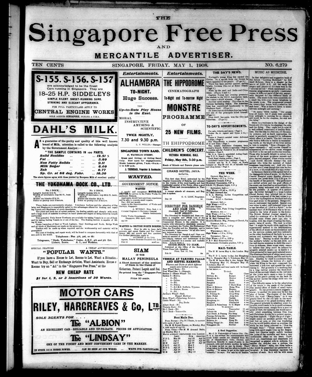 Miniature of Singapore Free Press and Mercantile Advertiser 01 May 1908