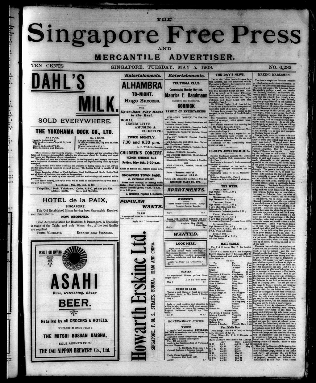 Miniature of Singapore Free Press and Mercantile Advertiser 05 May 1908