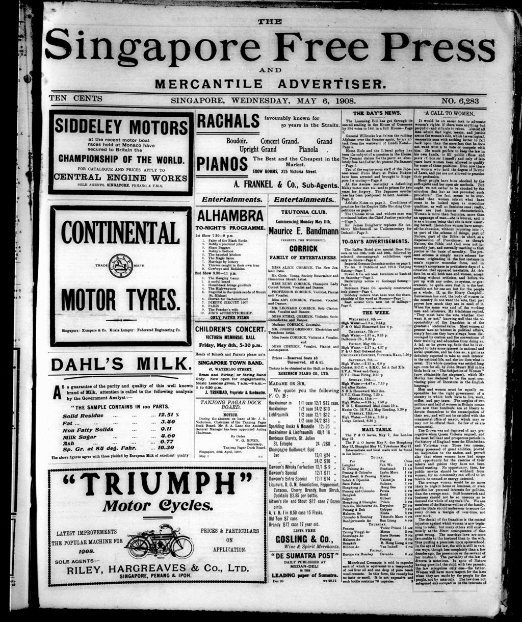 Miniature of Singapore Free Press and Mercantile Advertiser 06 May 1908