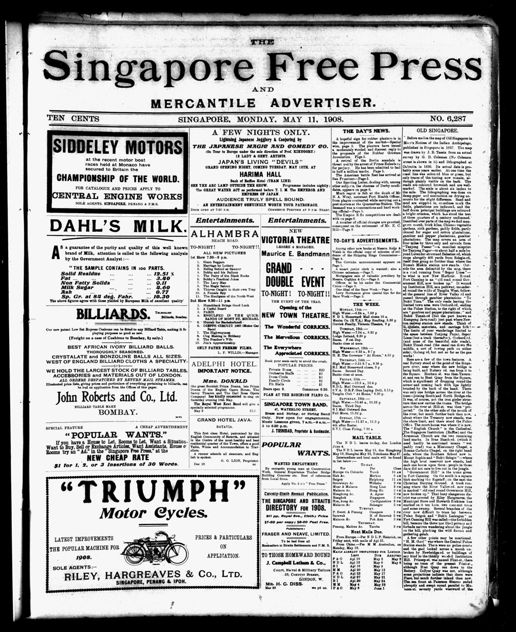 Miniature of Singapore Free Press and Mercantile Advertiser 11 May 1908