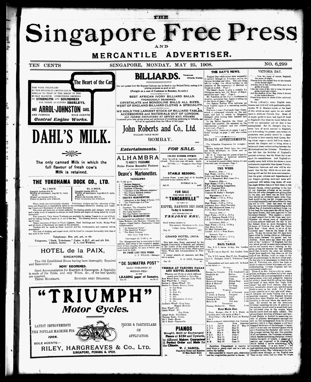 Miniature of Singapore Free Press and Mercantile Advertiser 25 May 1908