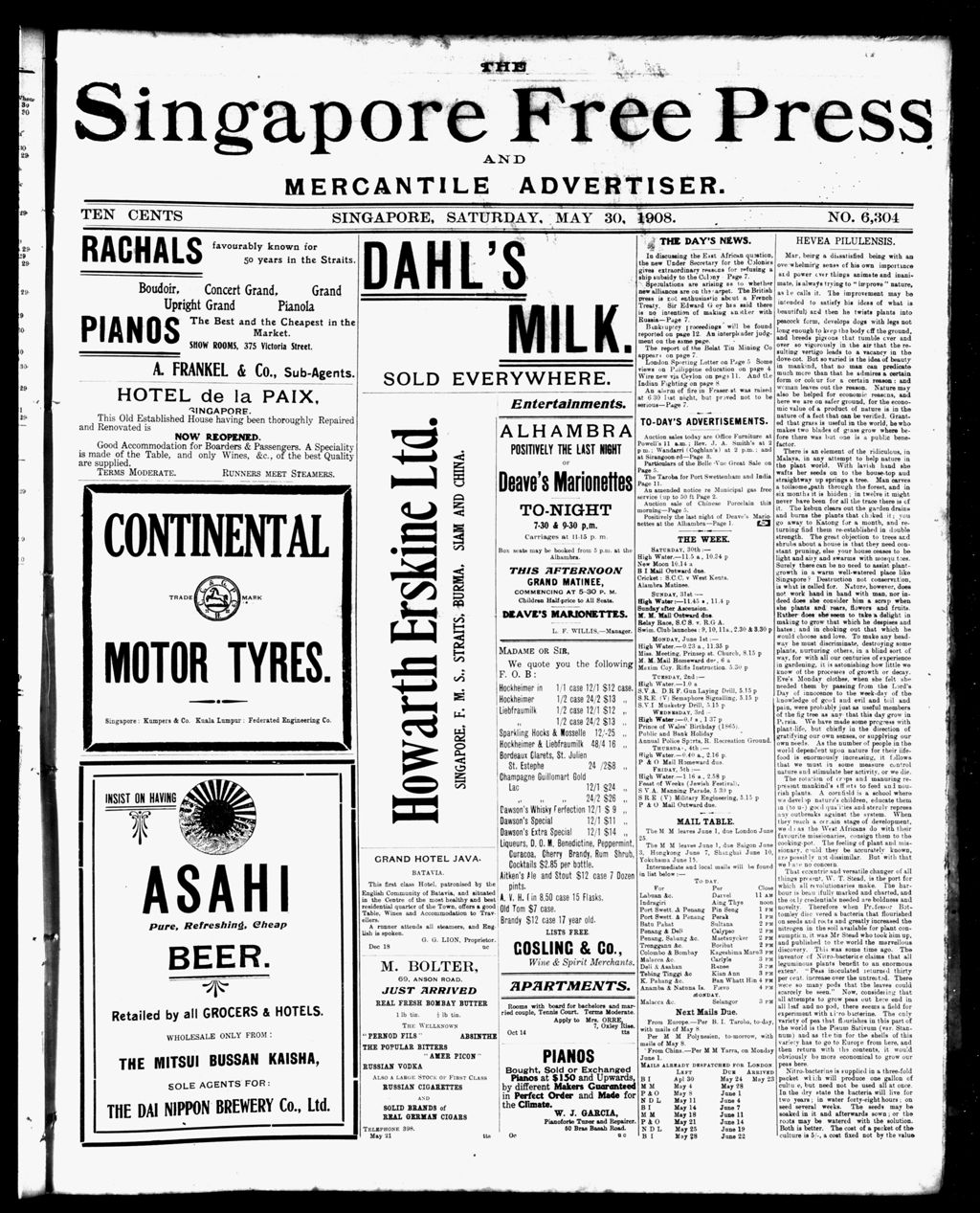 Miniature of Singapore Free Press and Mercantile Advertiser 30 May 1908