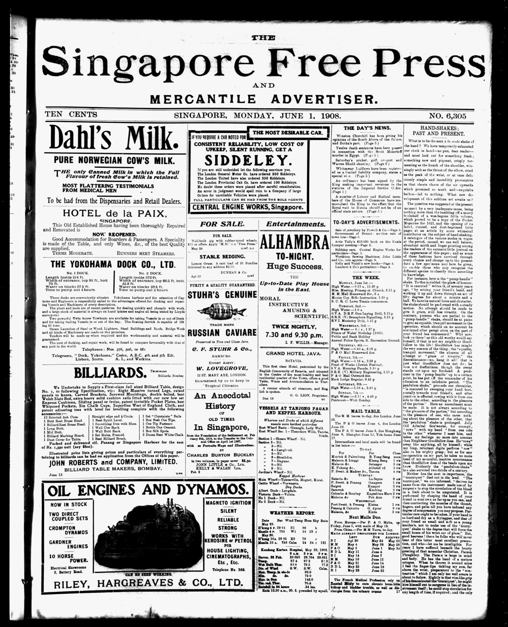 Miniature of Singapore Free Press and Mercantile Advertiser 01 June 1908