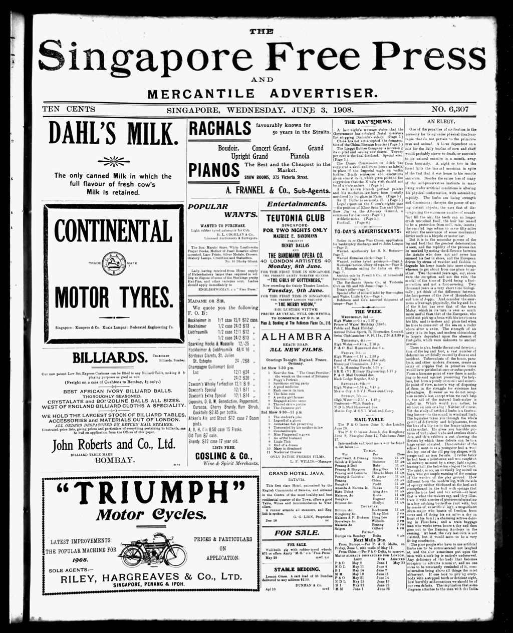 Miniature of Singapore Free Press and Mercantile Advertiser 03 June 1908