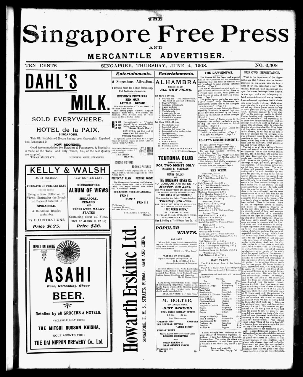 Miniature of Singapore Free Press and Mercantile Advertiser 04 June 1908