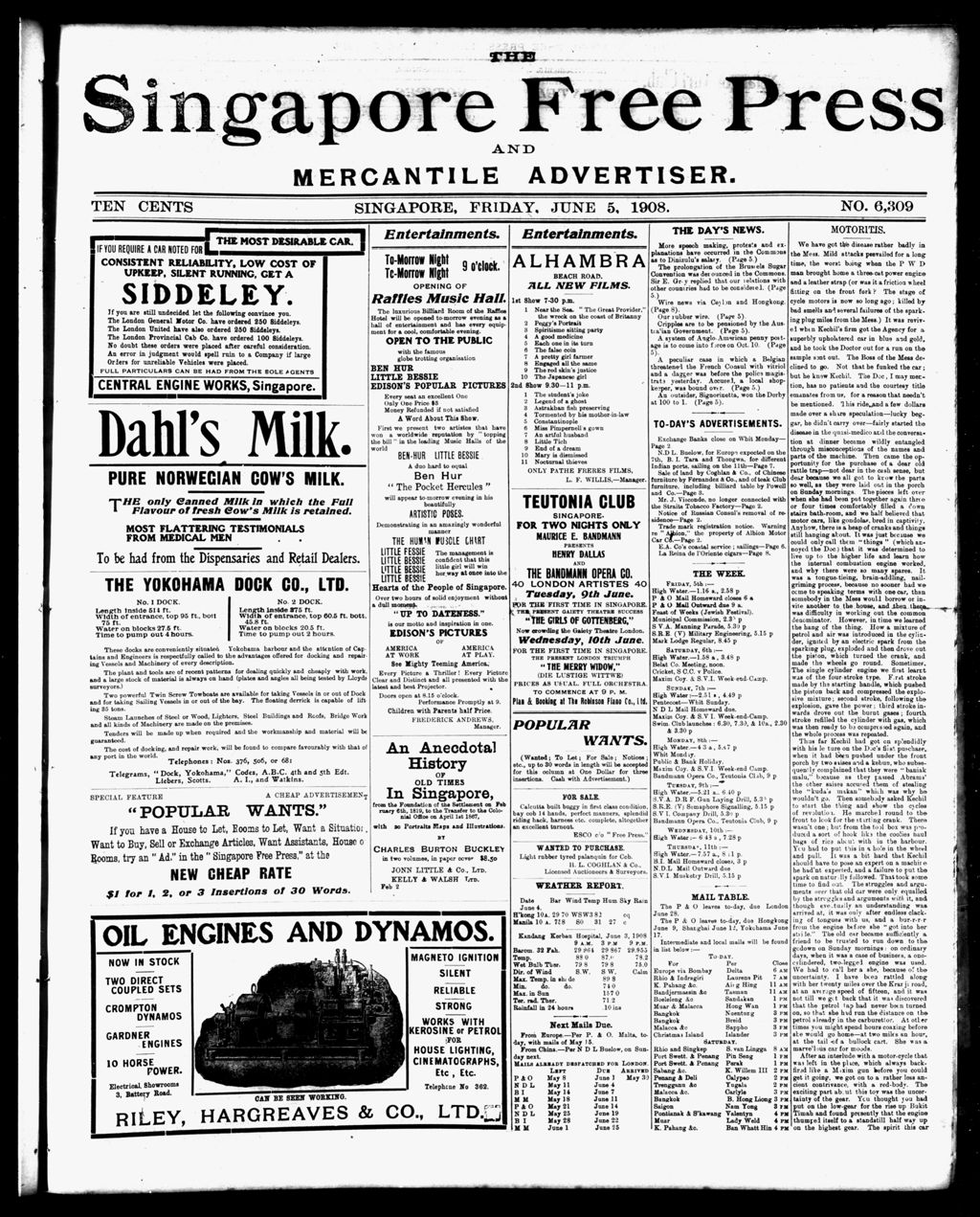 Miniature of Singapore Free Press and Mercantile Advertiser 05 June 1908