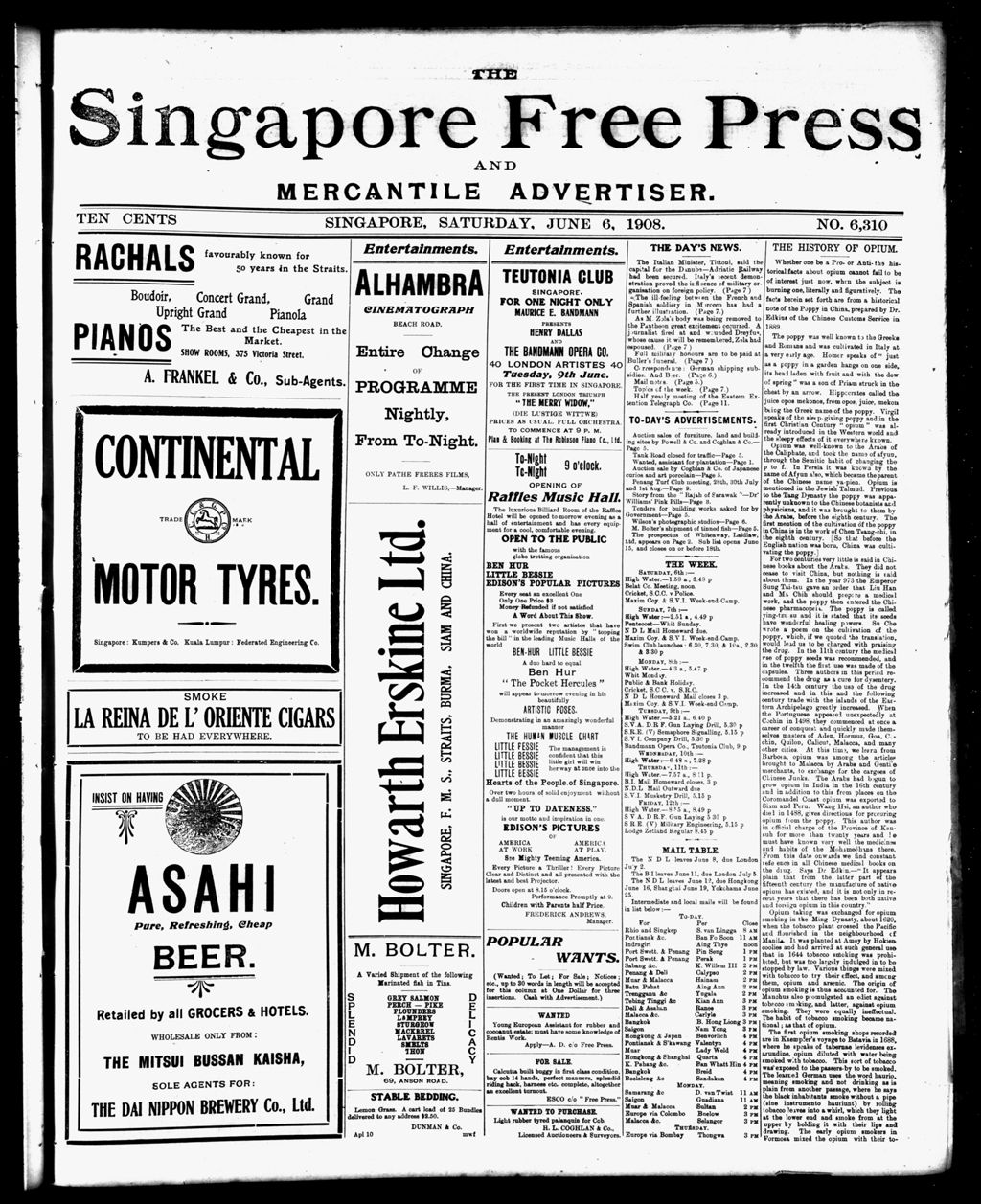 Miniature of Singapore Free Press and Mercantile Advertiser 06 June 1908