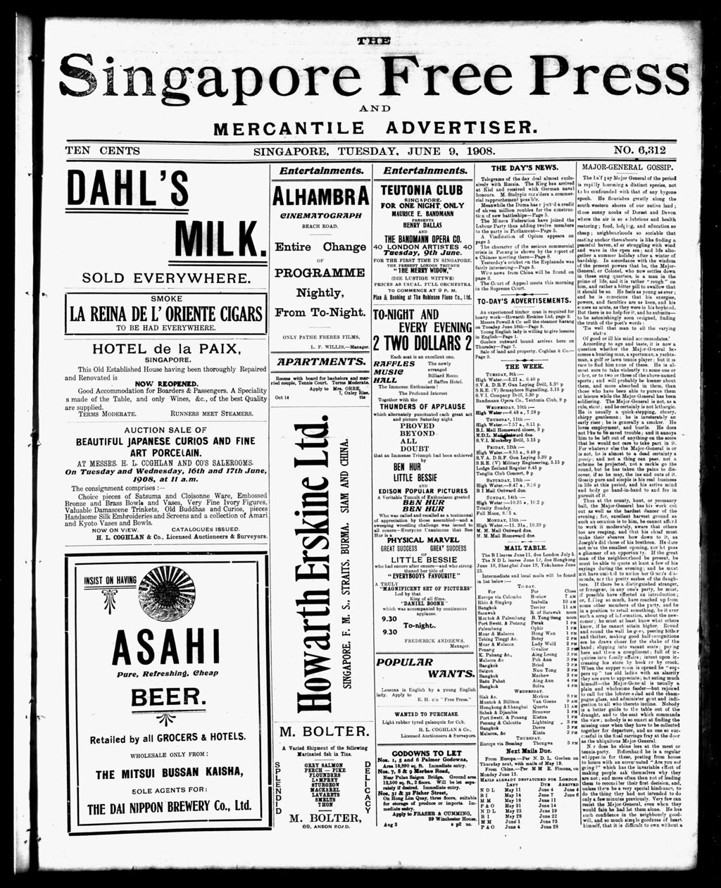 Miniature of Singapore Free Press and Mercantile Advertiser 09 June 1908