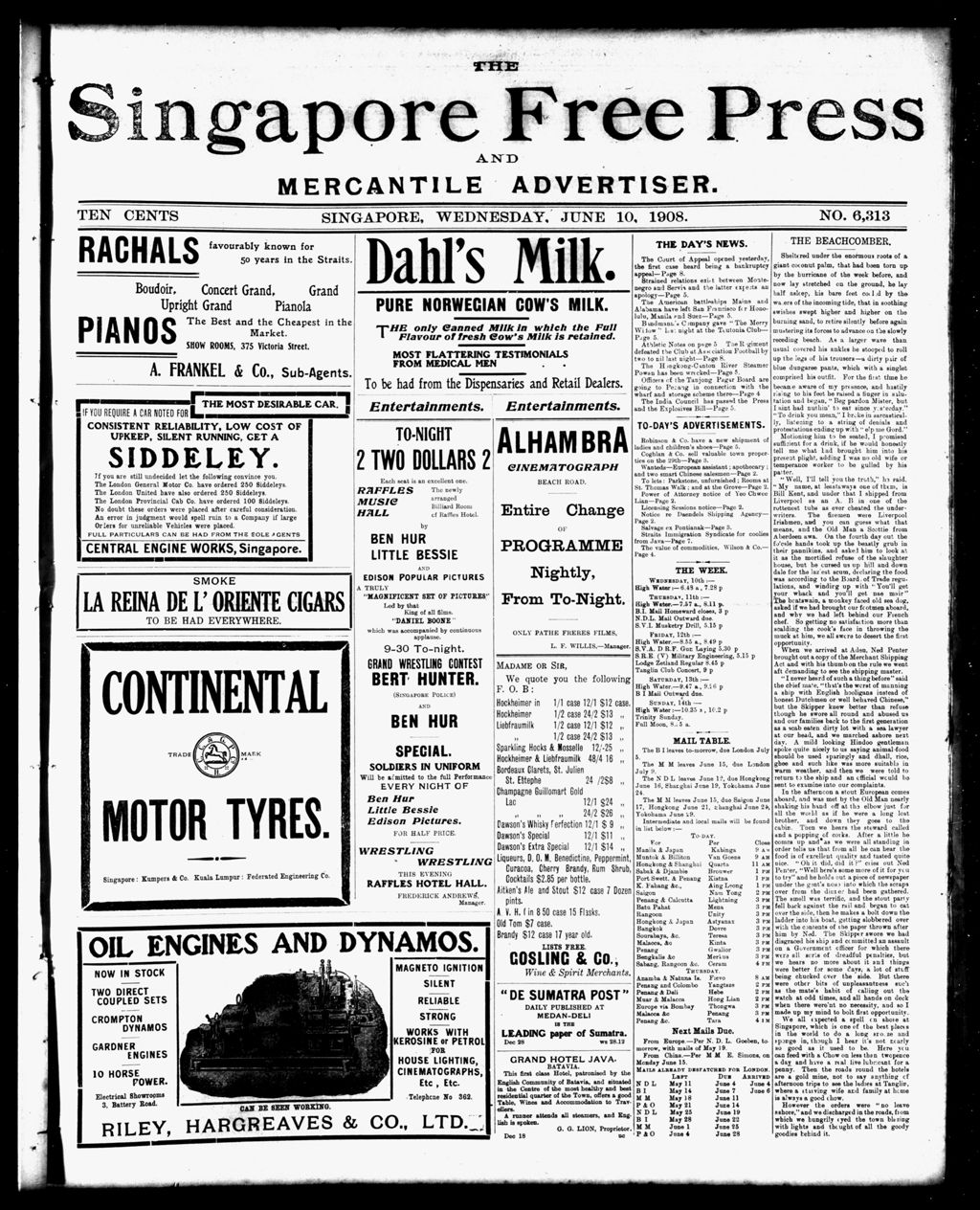 Miniature of Singapore Free Press and Mercantile Advertiser 10 June 1908