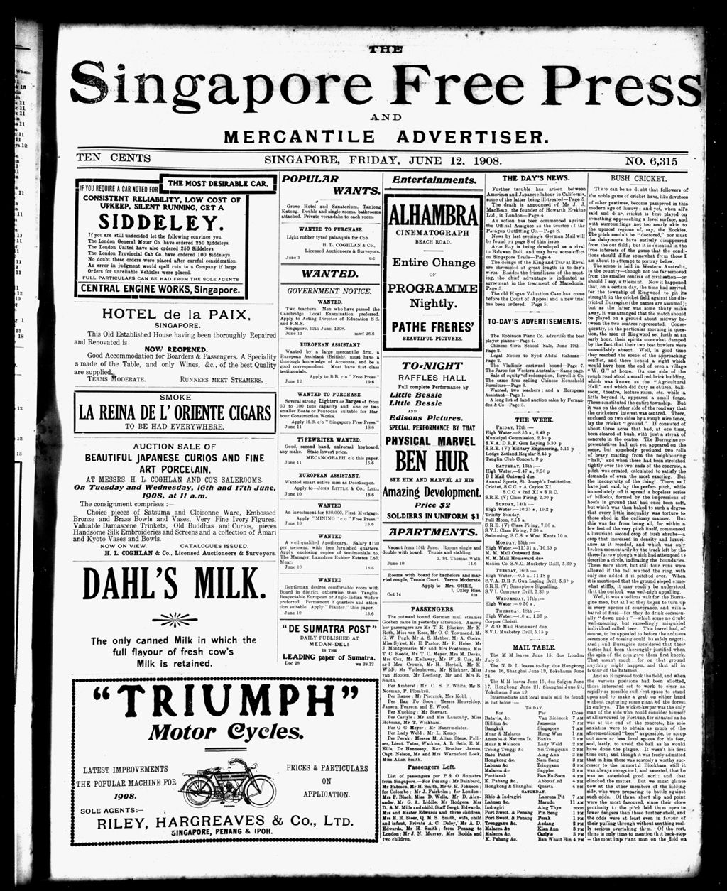 Miniature of Singapore Free Press and Mercantile Advertiser 12 June 1908