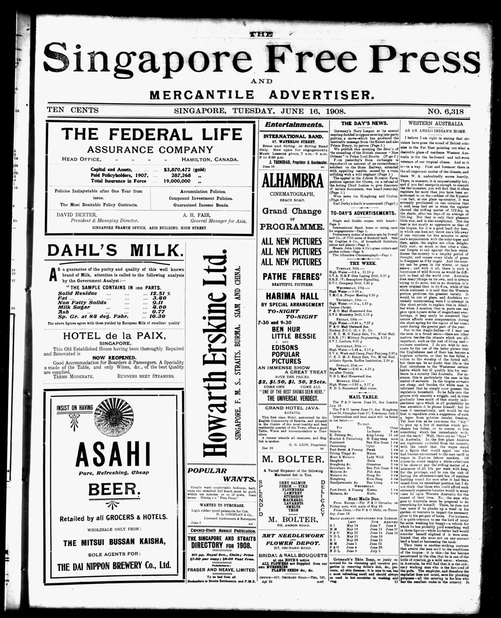 Miniature of Singapore Free Press and Mercantile Advertiser 16 June 1908