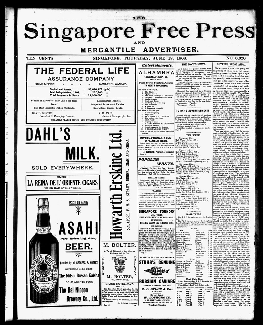 Miniature of Singapore Free Press and Mercantile Advertiser 18 June 1908