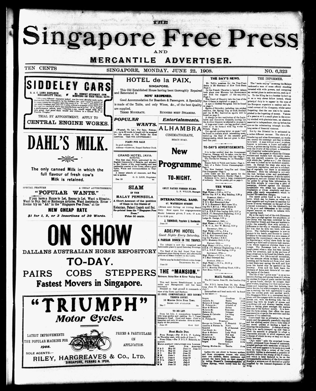 Miniature of Singapore Free Press and Mercantile Advertiser 22 June 1908