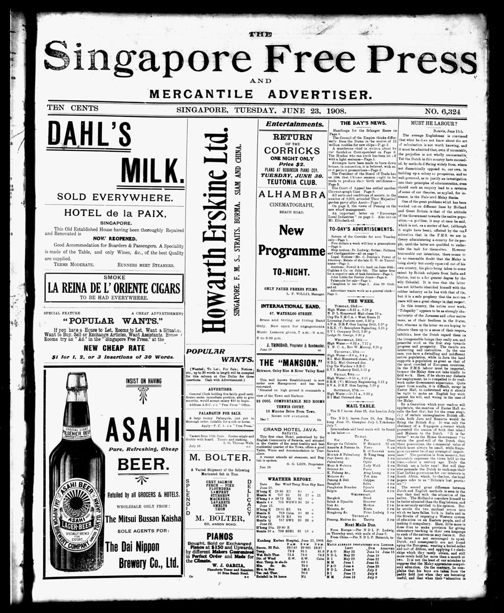 Miniature of Singapore Free Press and Mercantile Advertiser 23 June 1908