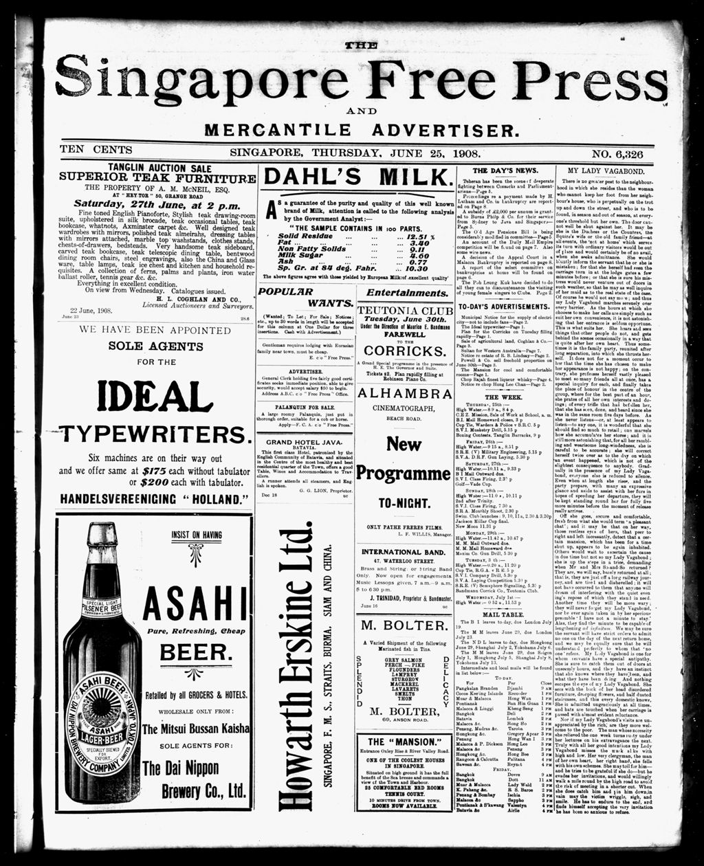 Miniature of Singapore Free Press and Mercantile Advertiser 25 June 1908