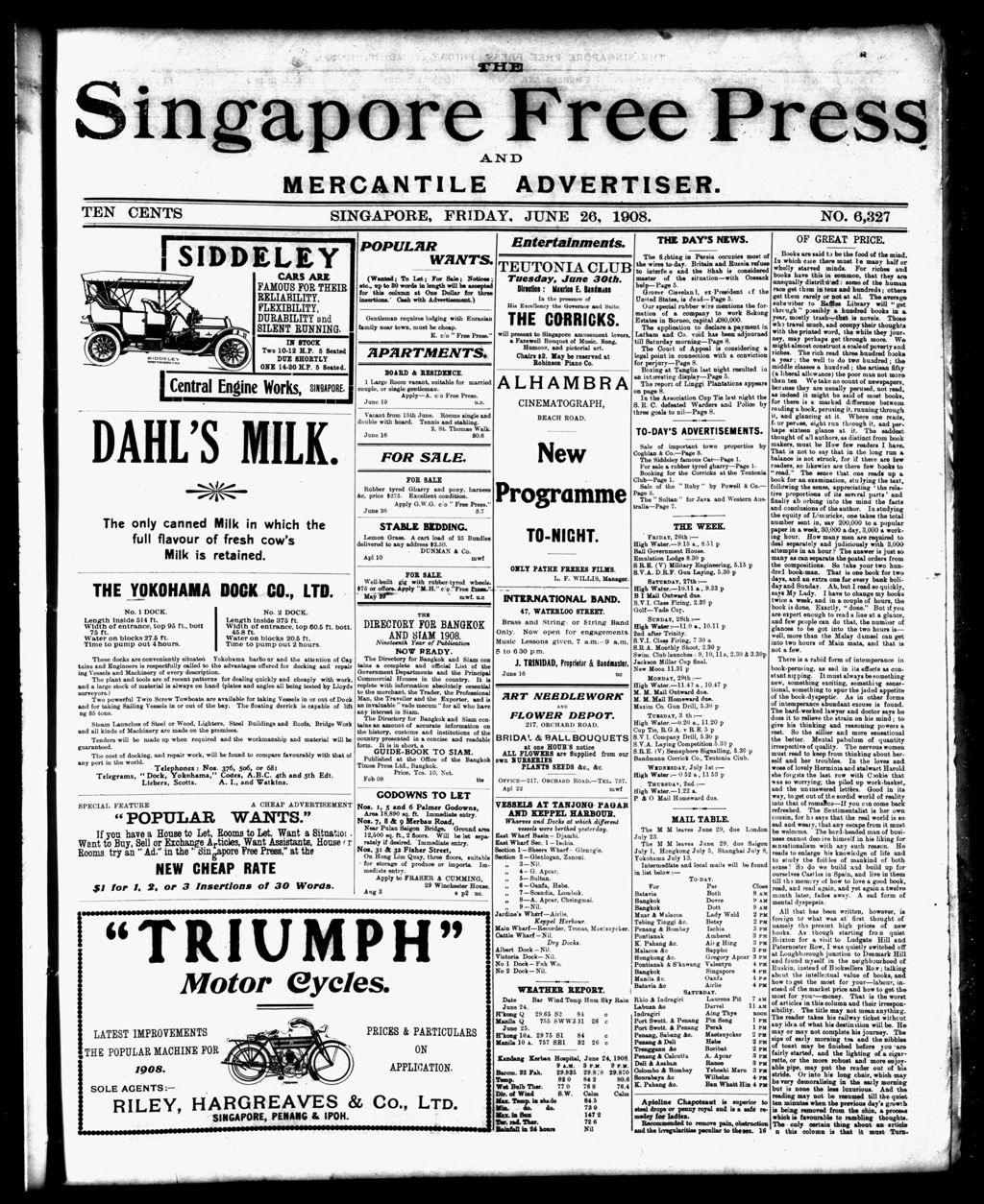 Miniature of Singapore Free Press and Mercantile Advertiser 26 June 1908