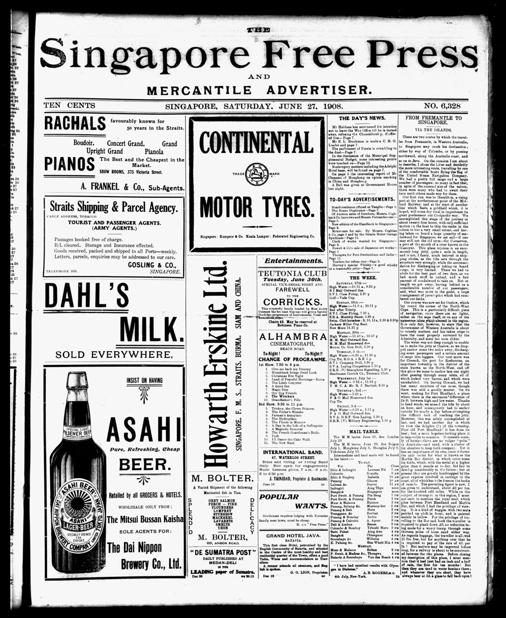 Miniature of Singapore Free Press and Mercantile Advertiser 27 June 1908