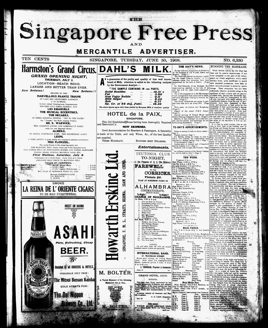 Miniature of Singapore Free Press and Mercantile Advertiser 30 June 1908