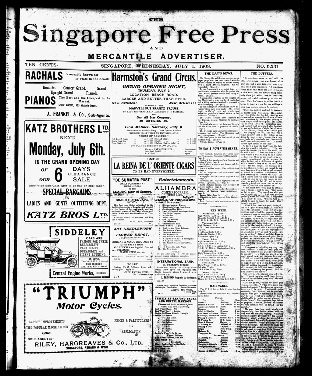 Miniature of Singapore Free Press and Mercantile Advertiser 01 July 1908