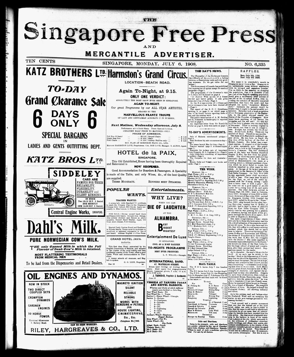 Miniature of Singapore Free Press and Mercantile Advertiser 06 July 1908