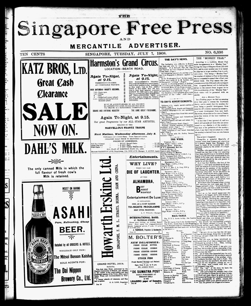 Miniature of Singapore Free Press and Mercantile Advertiser 07 July 1908