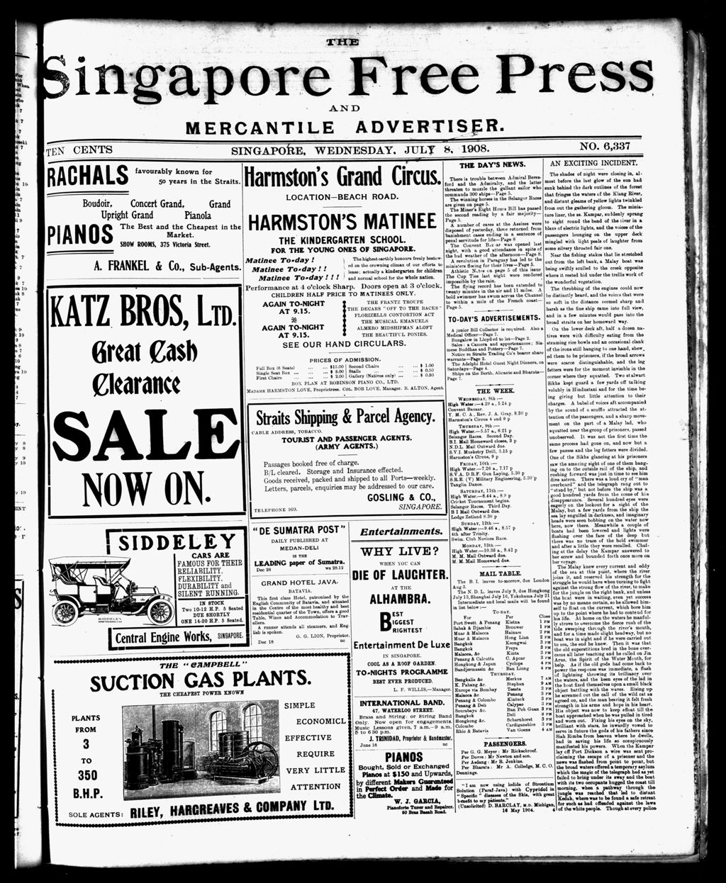 Miniature of Singapore Free Press and Mercantile Advertiser 08 July 1908